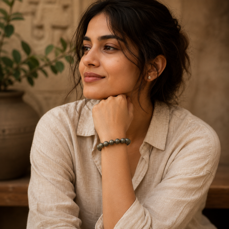women wearing pyrite bracelet