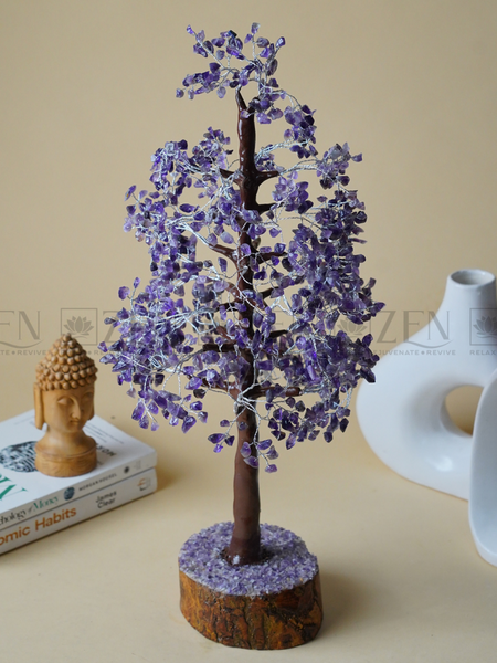 Zen Amethyst Good Luck Crystal Tree - Prosperity | 1000 Beads | Wood Base | The Zen Crystals The Zen Crystals