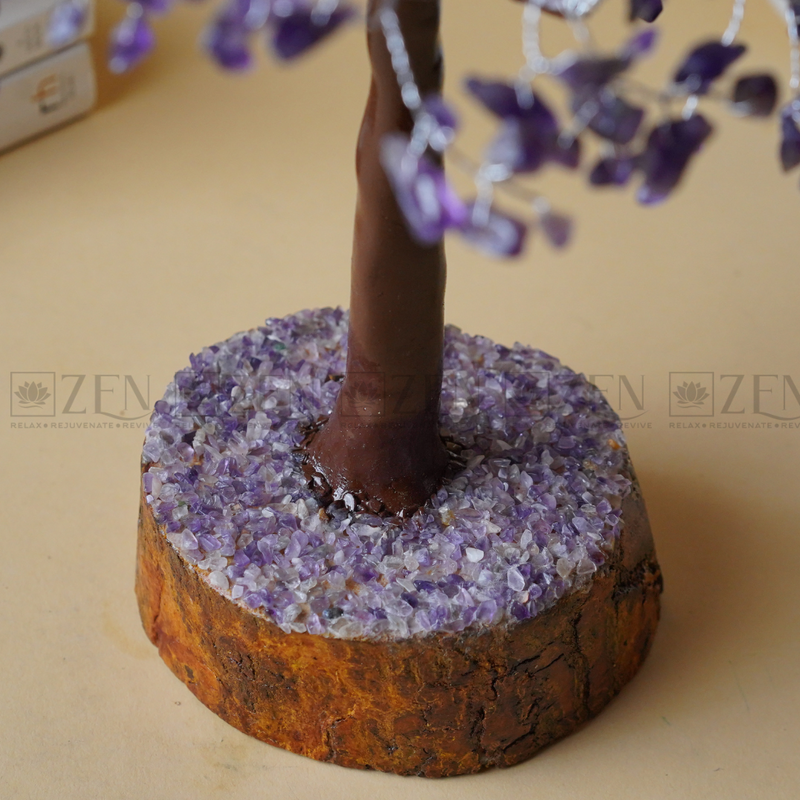 Zen Amethyst Good Luck Crystal Tree - Prosperity | 1000 Beads | Wood Base | The Zen Crystals The Zen Crystals