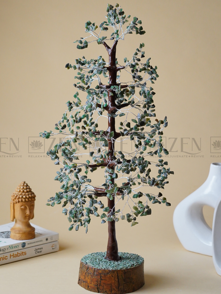 Zen Jade Good Luck Crystal Tree - Wealth | 1000 Beads | Wood Base | The Zen Crystals The Zen Crystals