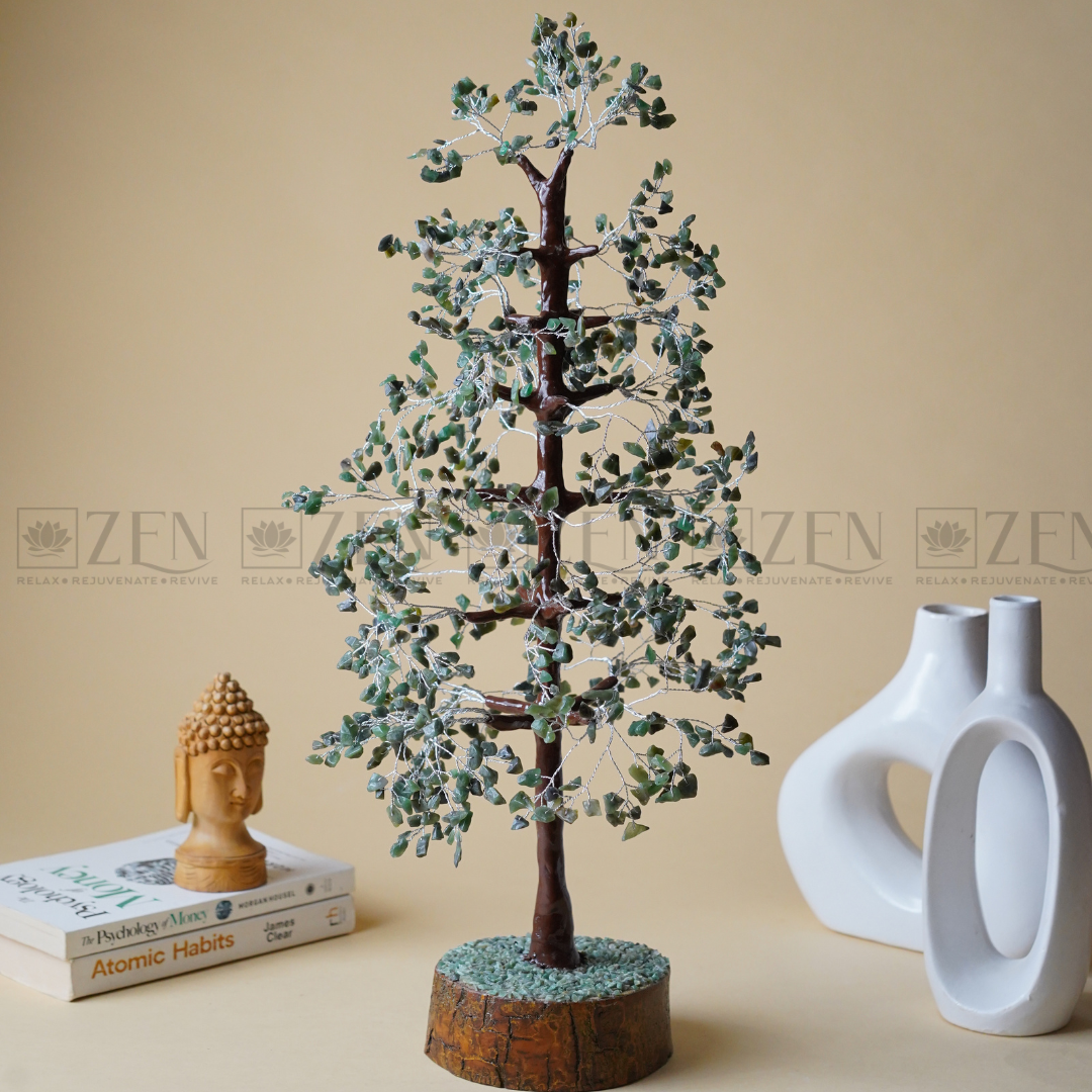 Zen Jade Good Luck Crystal Tree - Wealth | 1000 Beads | Wood Base | The Zen Crystals The Zen Crystals