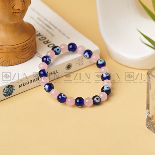 Zen Rose Quartz & Evil Eye Bracelet - The Zen Crystals