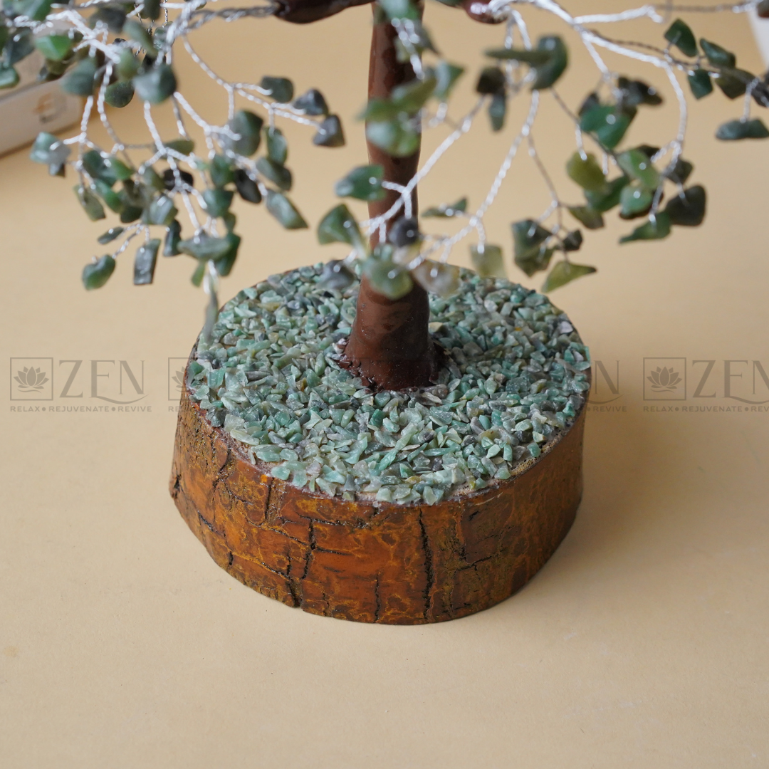 Zen Jade Good Luck Crystal Tree - Wealth | 1000 Beads | Wood Base | The Zen Crystals The Zen Crystals