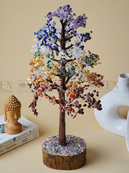 7 Chakra Good Luck Crystal Tree - 1000 Chips | Wood Base | For Overall Well Being | The Zen Crystals The Zen Crystals