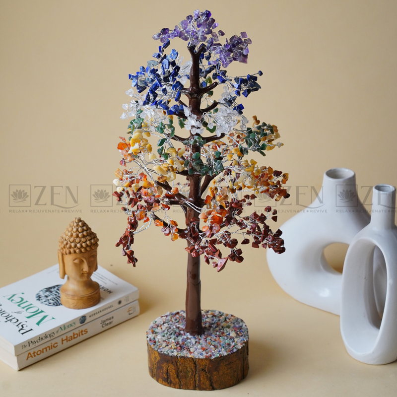7 Chakra Good Luck Crystal Tree - 1000 Chips | Wood Base | For Overall Well Being | The Zen Crystals The Zen Crystals