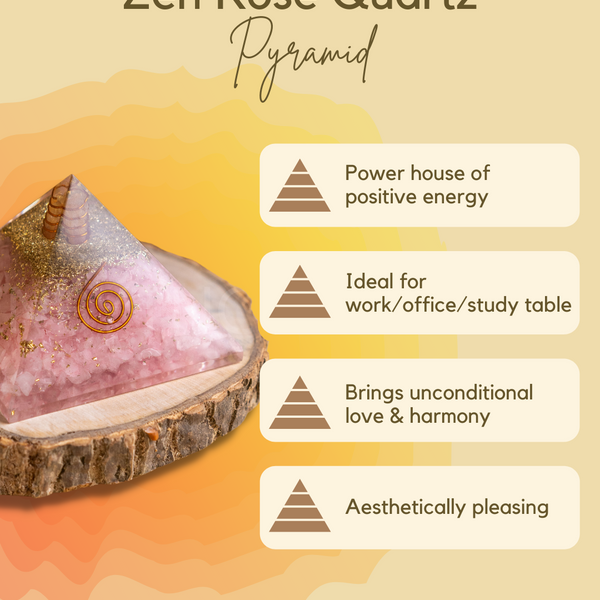 Zen Rose Quartz Orgonite Pyramid For Love, Trust & Harmony in Relationship The Zen Crystals
