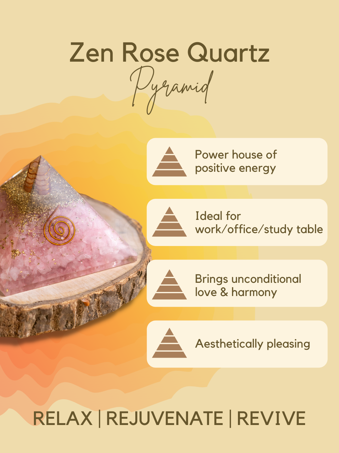 Zen Rose Quartz Orgonite Pyramid For Love, Trust & Harmony in Relationship The Zen Crystals