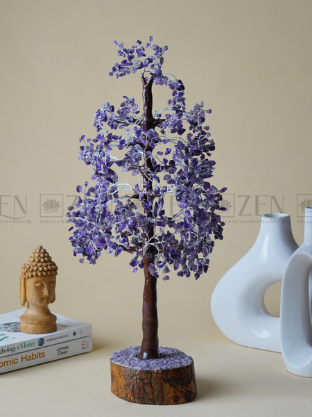 Zen Amethyst Good Luck Crystal Tree - Prosperity | 1000 Beads | Wood Base | The Zen Crystals The Zen Crystals