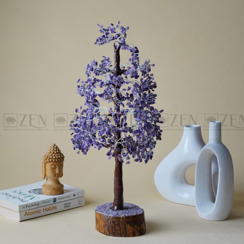 Zen Amethyst Good Luck Crystal Tree - Prosperity | 1000 Beads | Wood Base | The Zen Crystals The Zen Crystals