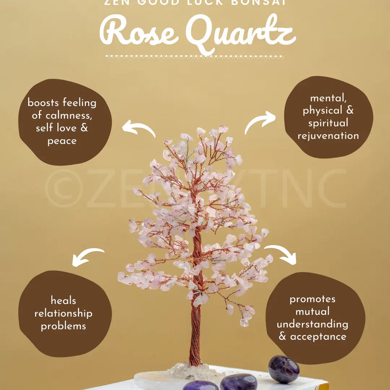 Buy Rose Quartz Good Luck Crystal Tree - Unconditional Love| 300 Crystals | The Zen Crystals - The Zen Crystals