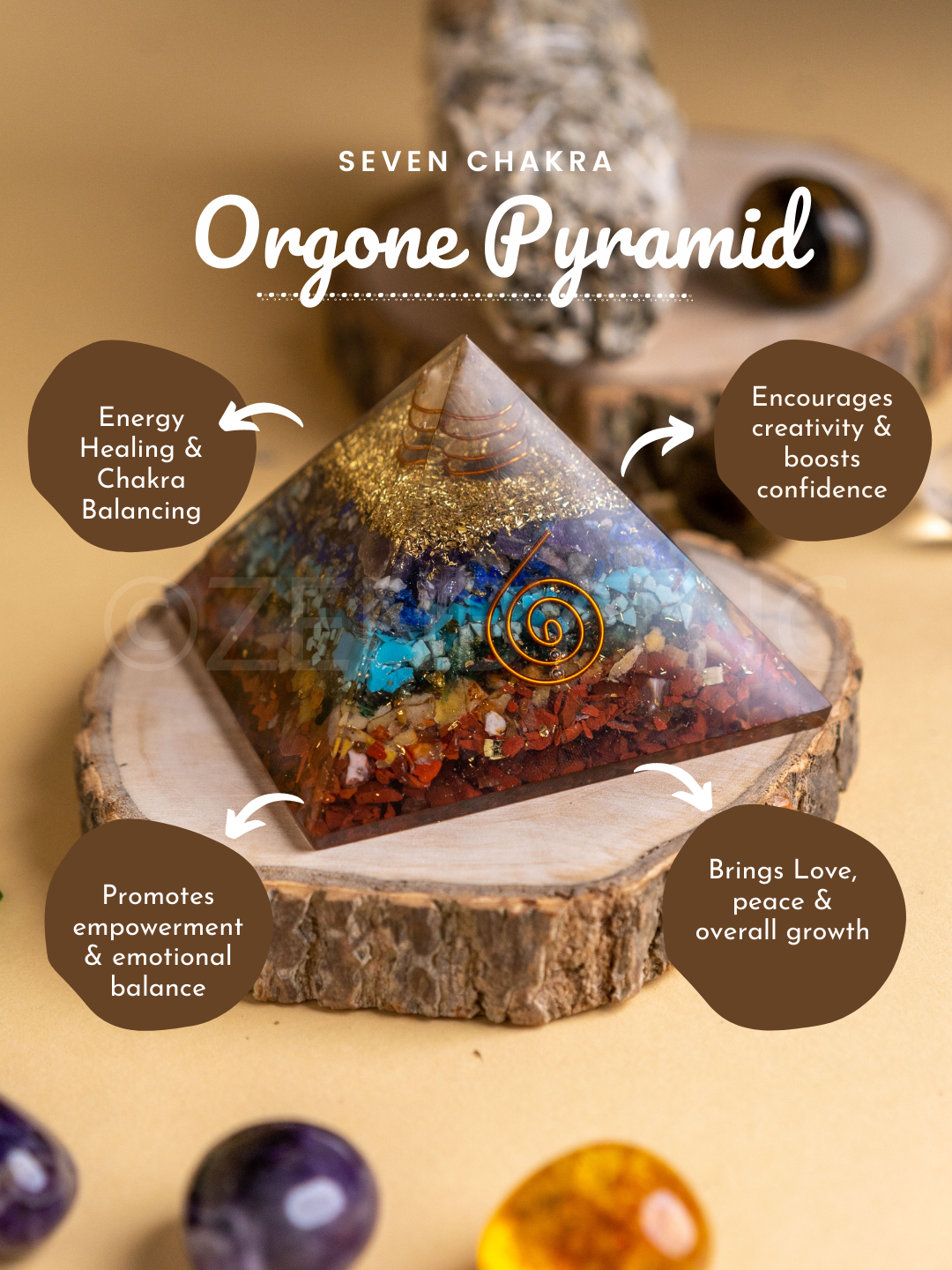 Zen Seven Chakra Orgonite Pyramid For Overall Wellbeing The Zen Crystals
