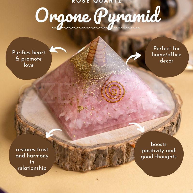 Zen Rose Quartz Orgonite Pyramid For Love, Trust & Harmony in Relationship The Zen Crystals