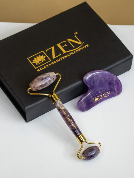 Amethyst Roller & Gua Sha COMBO | The Zen Crystals The Zen Crystals