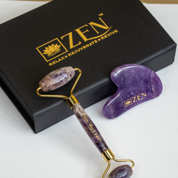 Amethyst Roller & Gua Sha COMBO | The Zen Crystals The Zen Crystals