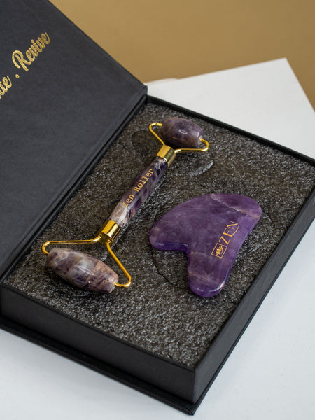 Amethyst Roller & Gua Sha COMBO | The Zen Crystals The Zen Crystals