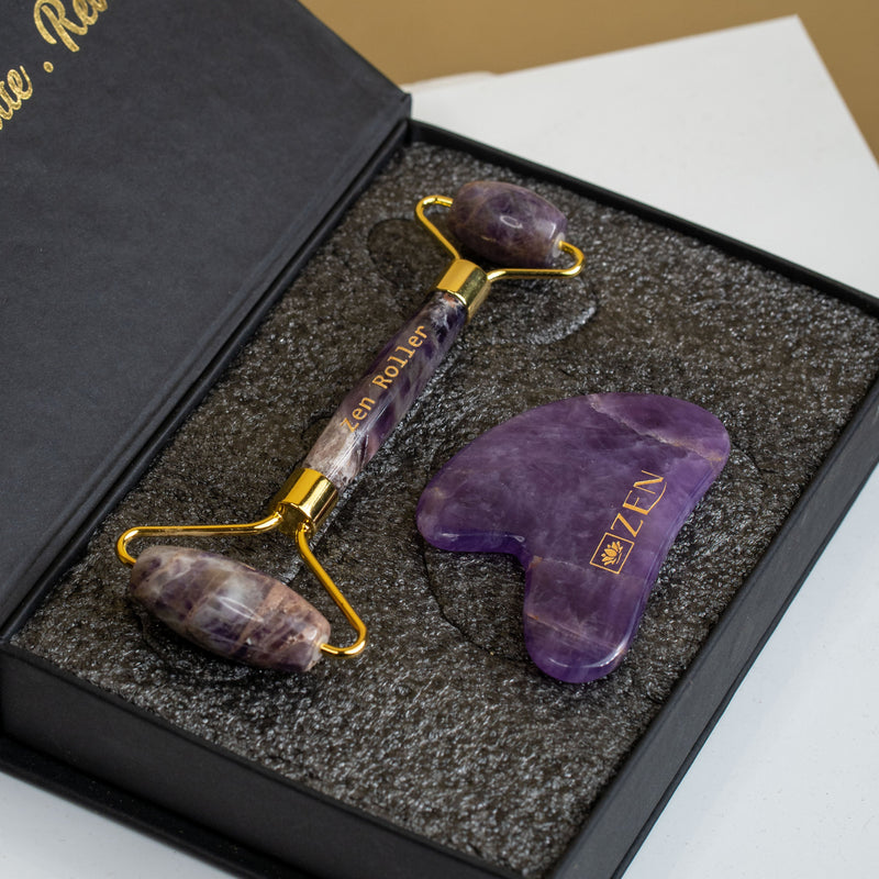 Amethyst Roller & Gua Sha COMBO | The Zen Crystals The Zen Crystals