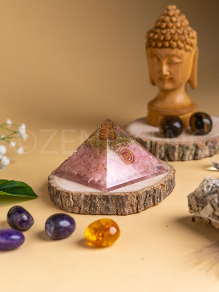 Zen Rose Quartz Orgonite Pyramid For Love, Trust & Harmony in Relationship The Zen Crystals