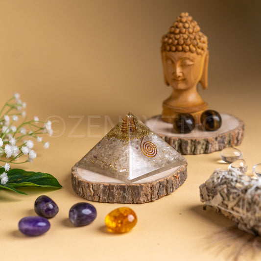 Zen Clear Quartz Orgonite Pyramid For Calmness & Clarity of Mind The Zen Crystals