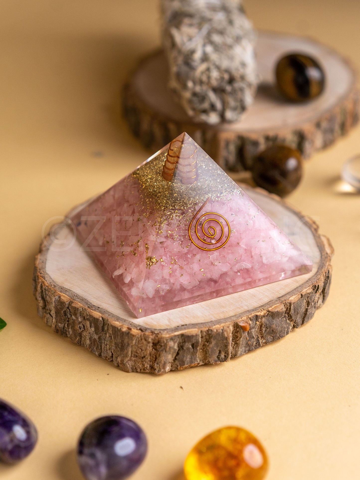 Zen Rose Quartz Orgonite Pyramid For Love, Trust & Harmony in Relationship The Zen Crystals