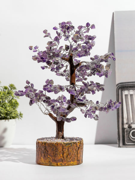 Zen Amethyst Good Luck Crystal Tree - Prosperity | 500 Beads | Wood Base | The Zen Crystals The Zen Crystals