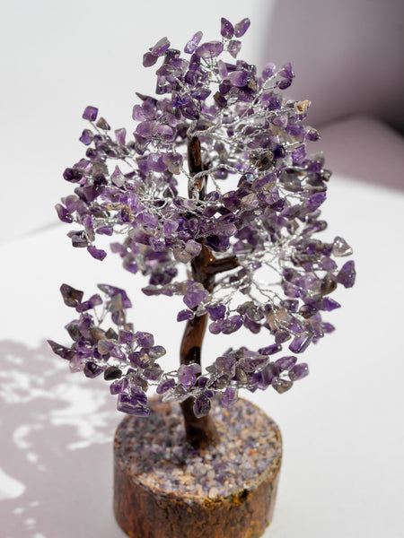 Zen Amethyst Good Luck Crystal Tree - Prosperity | 500 Beads | Wood Base | The Zen Crystals The Zen Crystals
