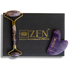 Load image into Gallery viewer, Amethyst Roller &amp; Gua Sha COMBO | The Zen Crystals The Zen Crystals
