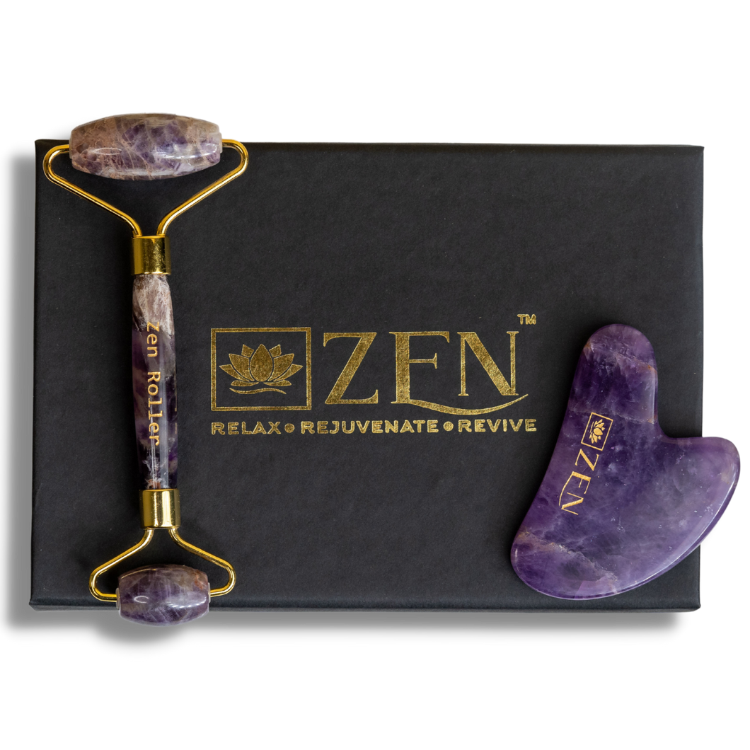 Amethyst Roller & Gua Sha COMBO | The Zen Crystals The Zen Crystals