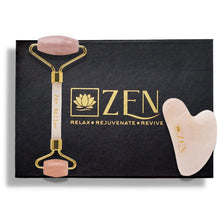 Load image into Gallery viewer, ZEN Rose Quartz Roller &amp; Gua Sha [COMBO] | Authentic &amp; Certified | The Zen Crystals - The Zen Crystals
