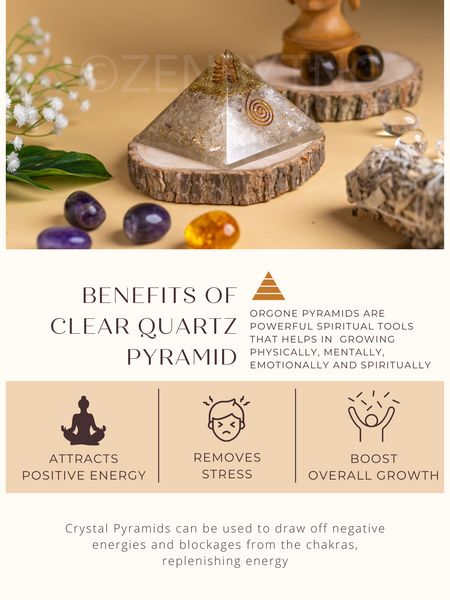 Zen Clear Quartz Orgonite Pyramid For Calmness & Clarity of Mind The Zen Crystals