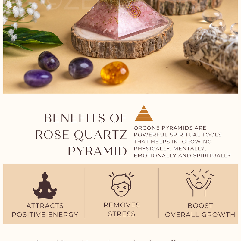 Zen Rose Quartz Orgonite Pyramid For Love, Trust & Harmony in Relationship The Zen Crystals
